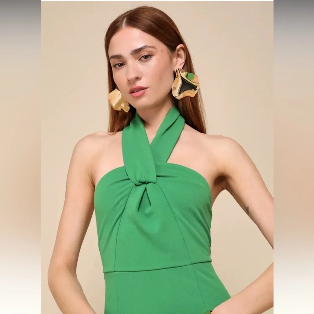 Lulus NWT Mesmerizing Perfection Green Halter Neck Backless Maxi Dress Small - Picture 4 of 6